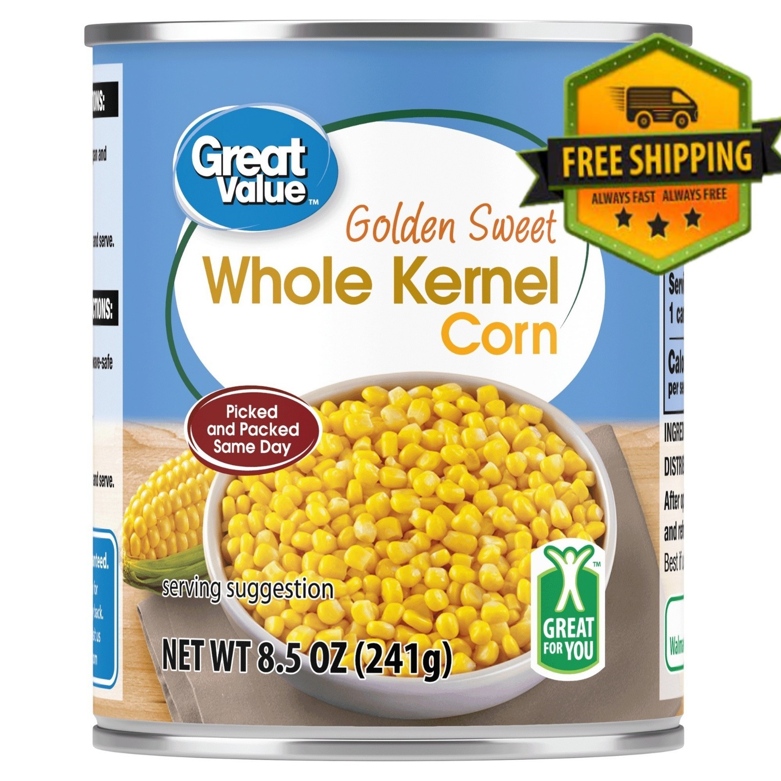 Great Value Golden Sweet Whole Kernel Corn, 8.5 oz (12-Pack) gallery