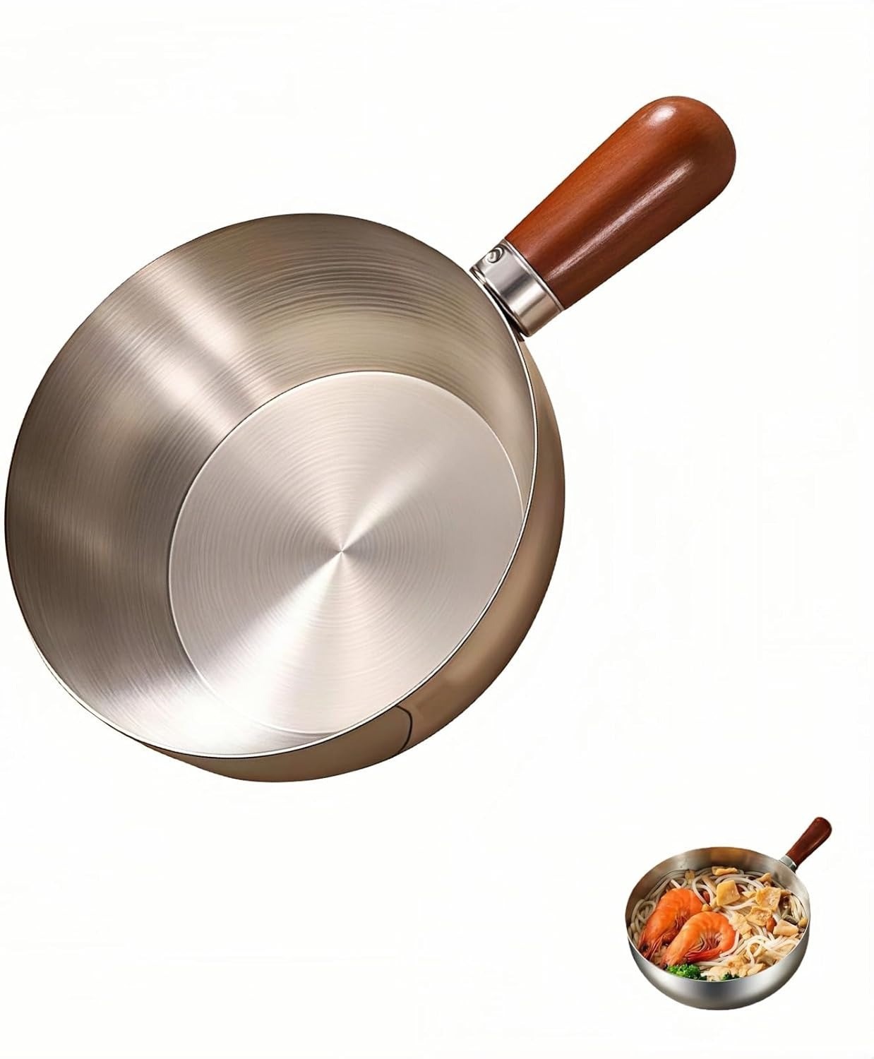 800ml/27oz 316 Stainless Steel Induction Compatible Pan, Wood Handle Saucepan gallery