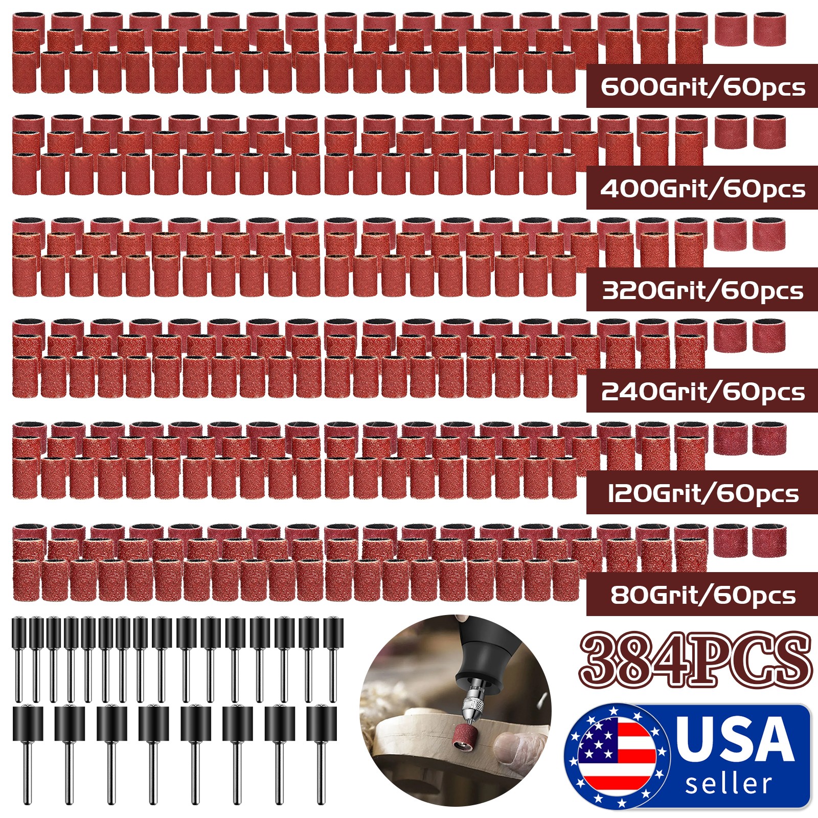 531-384Pcs Sanding Drum Kit Sander Sleeves With Mandrels for Dremel Rotary Tool gallery