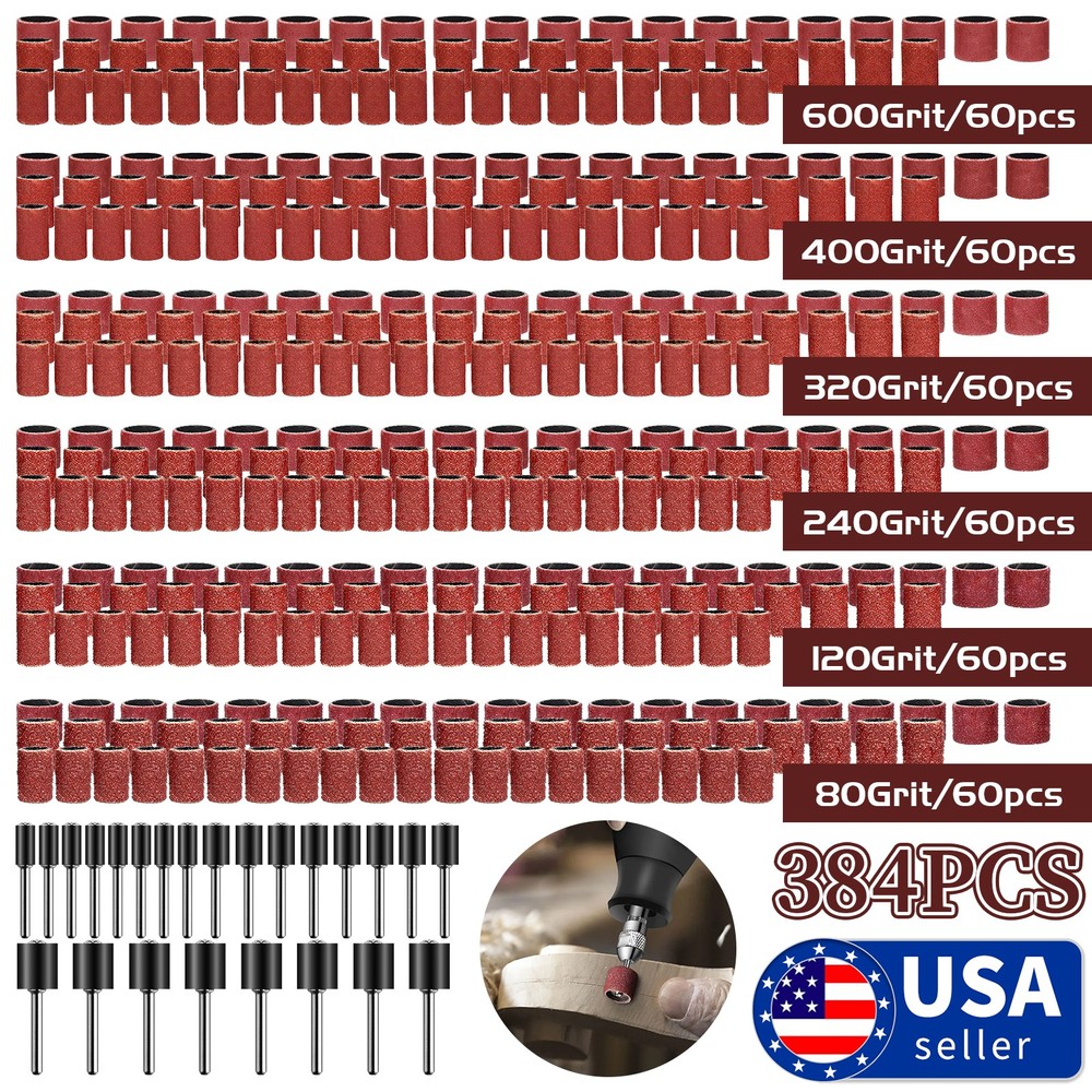 531-384Pcs Sanding Drum Kit Sander Sleeves With Mandrels for Dremel Rotary Tool