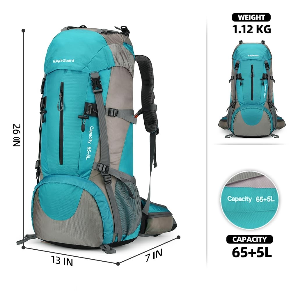 70L Camping Hiking Backpack with Rain Cover Waterproof Backpacking Backpack for 2