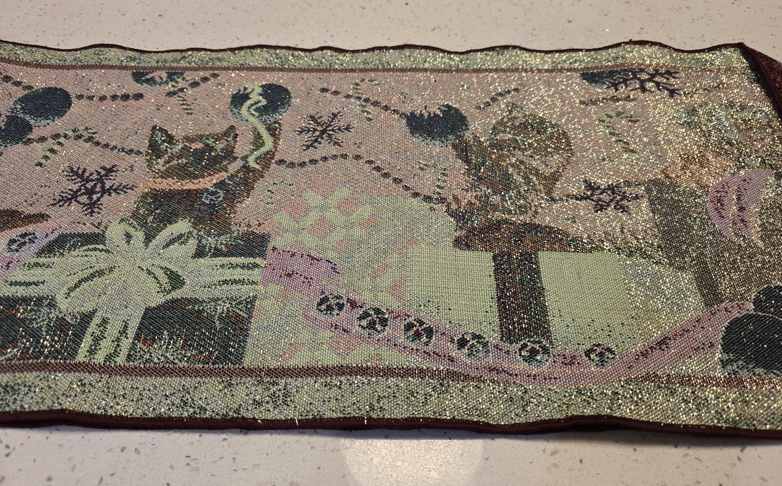 Tapestry Style Christmas Holiday Table Runner Cats Kittens 63" X 13" gallery