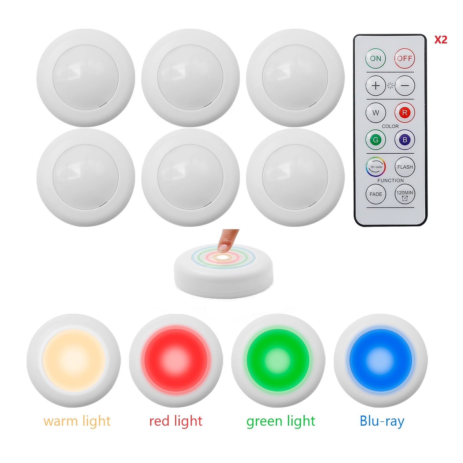 6-Pack RGB Dimmable Under Cabinet Puck Lights 16 Color LED with 2 Remotes gallery