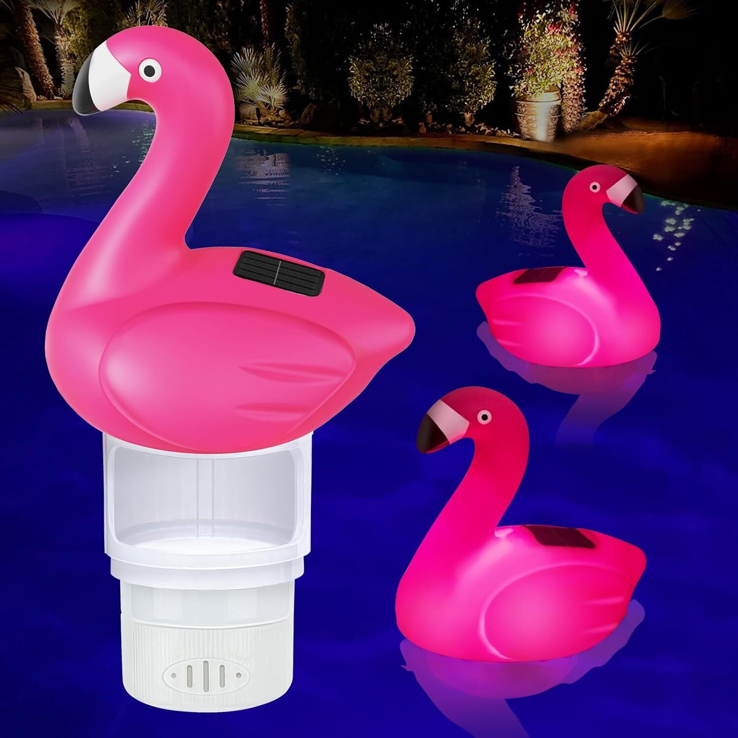 Solar Pool Chlorine Floater, 7 inch Flamingo Chlorine Floater with Light, Glow. gallery