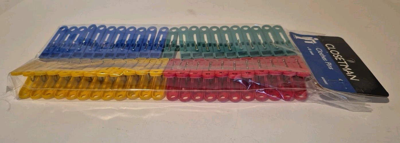 Vintage Plastic Colorful Clothespins Set of 47 Blue Green Red Yellow Nos gallery