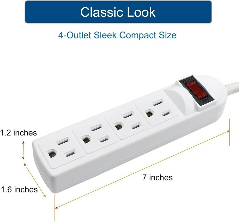 Compact 4-Outlet Surge Protector with 90 Joules & Portable Flat Plug Design gallery