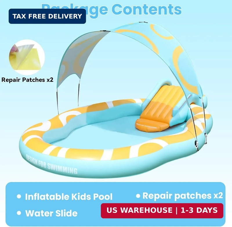 Kiddie Pool with Slide and Canopy, Inflatable Kids Pool with Slide Large Durable gallery