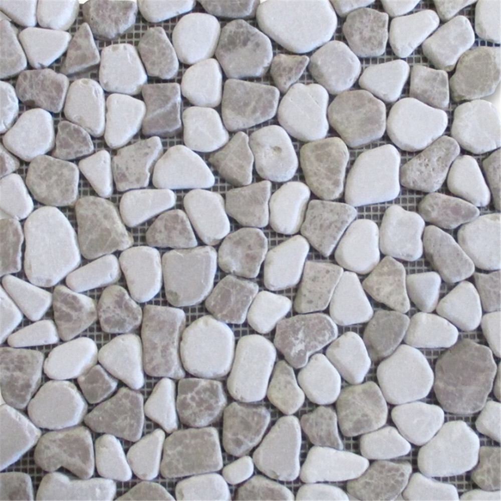 P66T Non Slip Shower Floor Tile Tumbled Emperador Beige Marble Pebblestone gallery