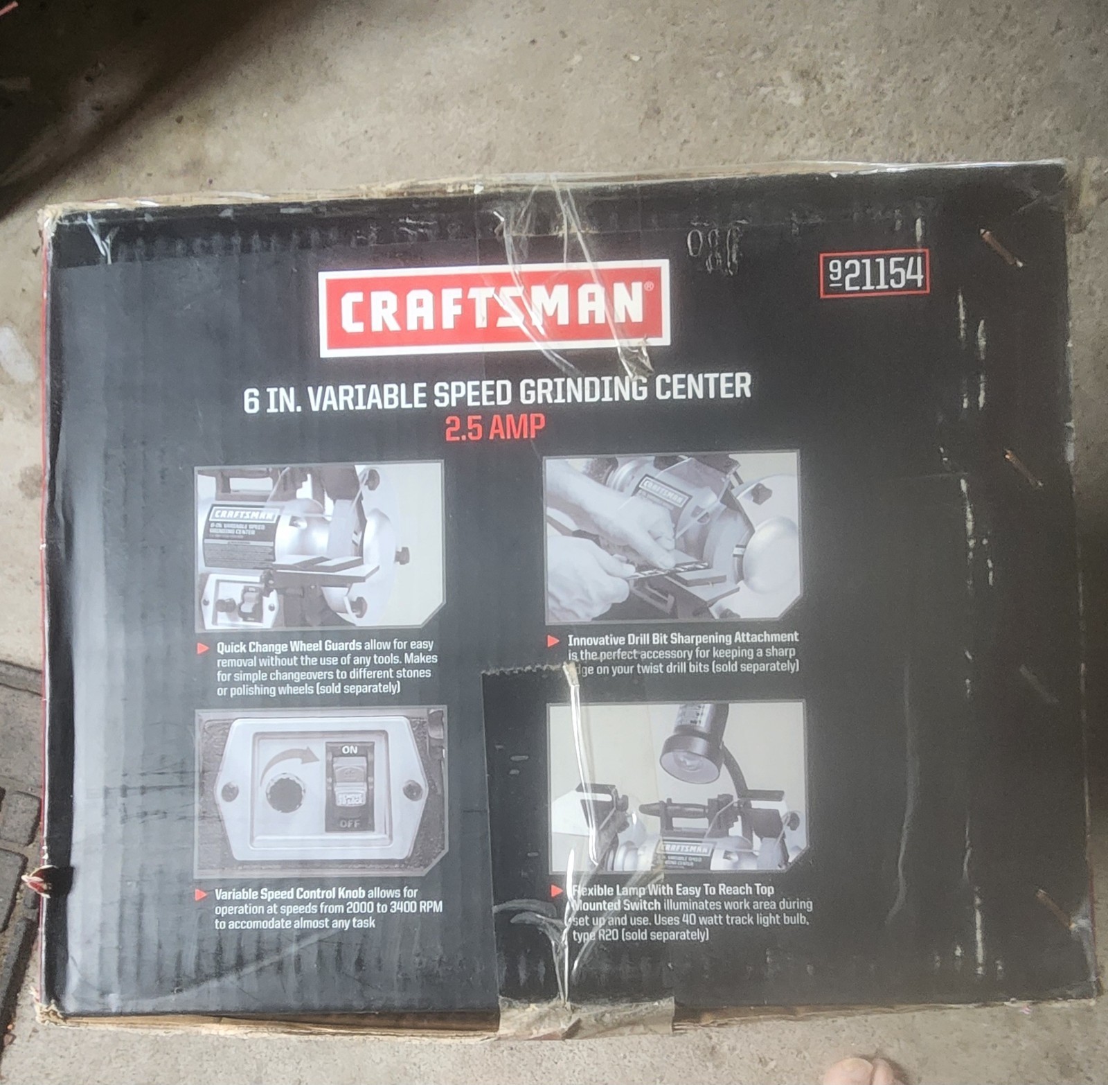 Craftsman 6" Bench Grinder 921154 2.5amp var. speed new in box gallery