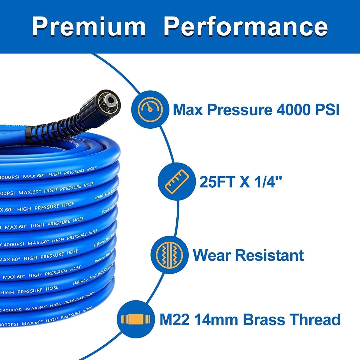 25FT x 1/4" Flexible Pressure Washer Hose 4000 PSI M22 Fittings Gas & Electric gallery