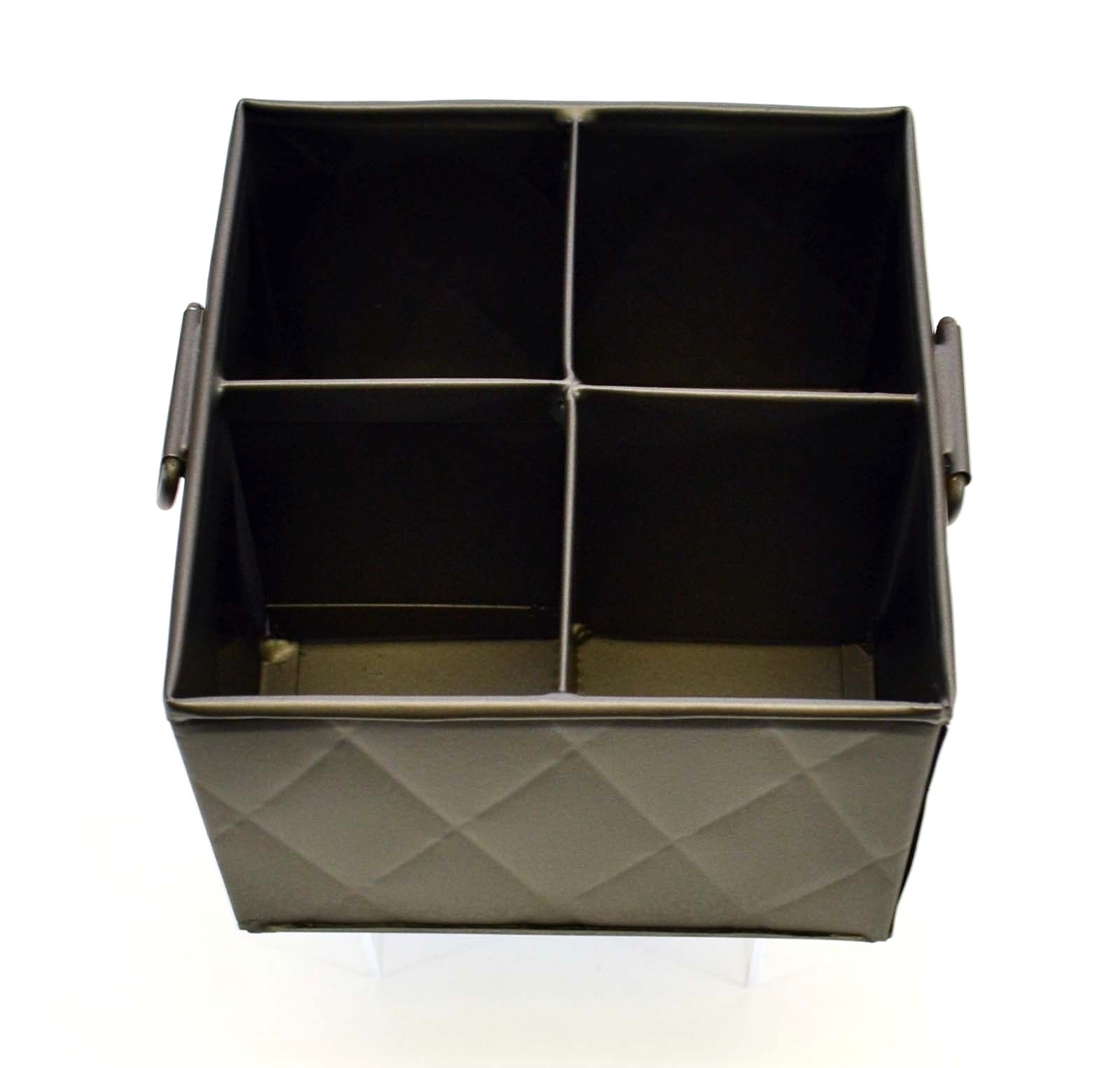 4 Section Tin Square Storage Box, Quilted Pattern-5 5/8"L x 5 5/8"W x 4.5"H. gallery