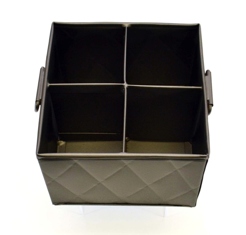 4 Section Tin Square Storage Box, Quilted Pattern-5 5/8"L x 5 5/8"W x 4.5"H. gallery