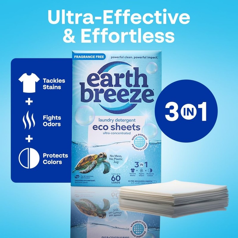 Earth Breeze Laundry Detergent Sheets-Fragrance Free-No Plastic Jug (60 Loads) gallery