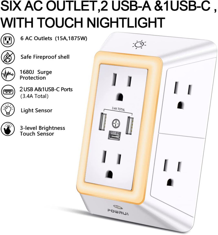Multi Plug Outlet Surge Protector - 6 Outlet Extender with 3 USB Ports ( gallery