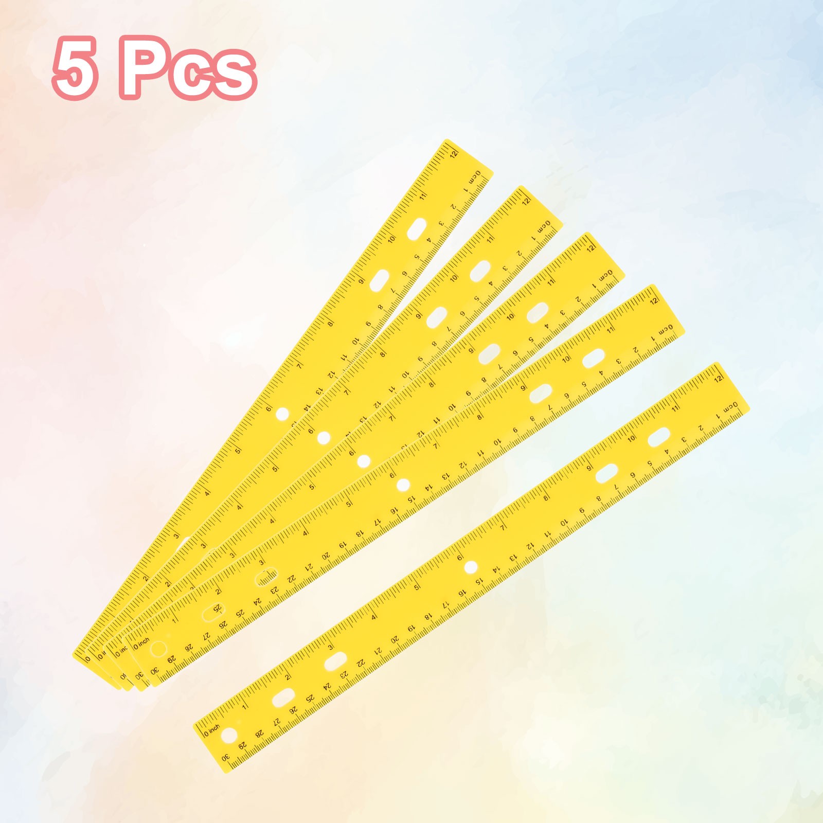 5pcs Plastic Rulers 12"(30cm) Clear Straight Ruler with Hole Yellow gallery