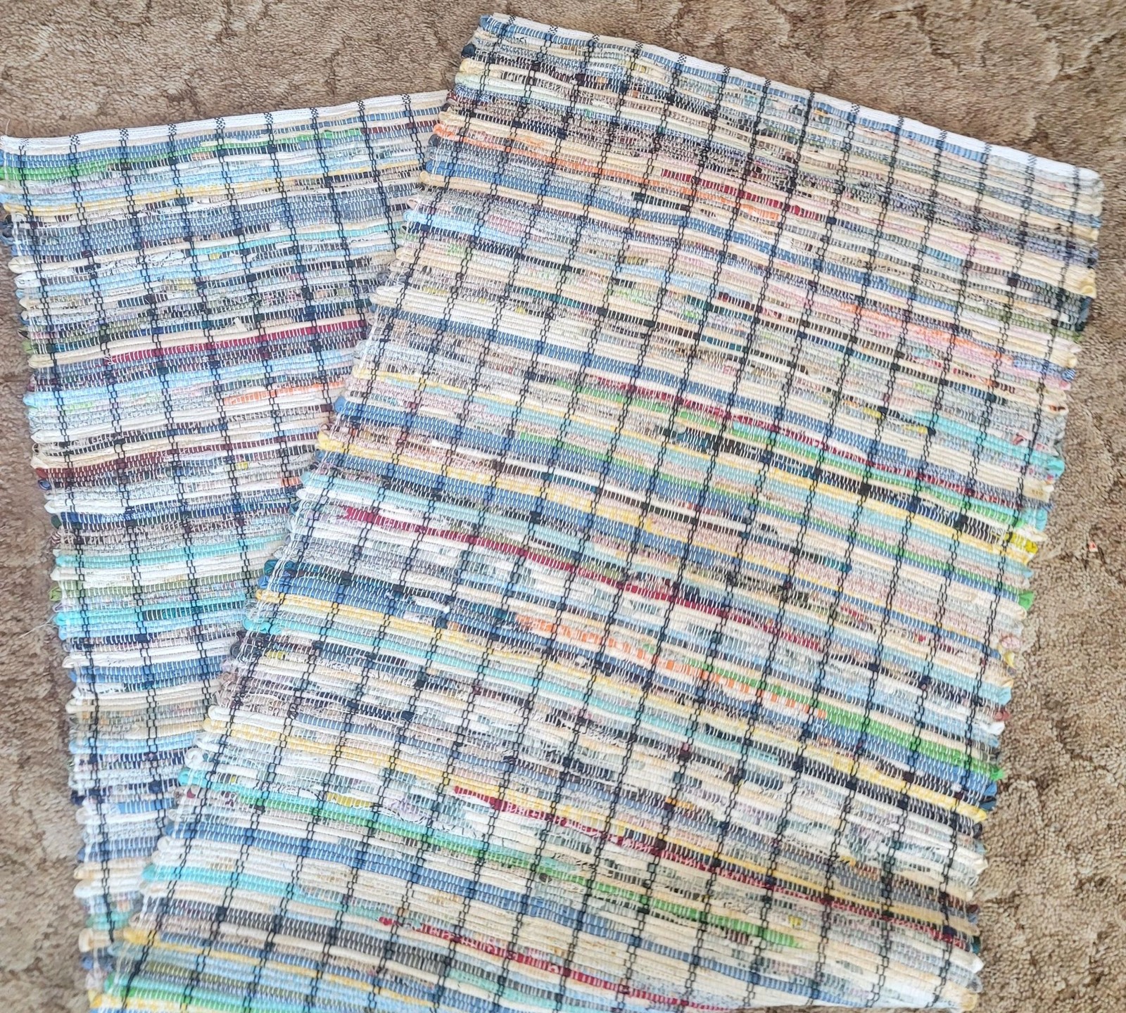 New Hand Woven Loomed Multi Colored Rag Rug 6 foot x 27" Farmhouse Cottage Core gallery
