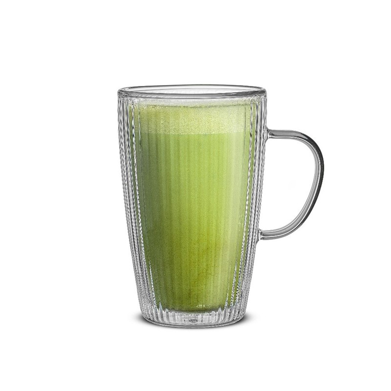 (2 pack) Ribbed 15 oz Double Wall Glass Mug with Handle gallery