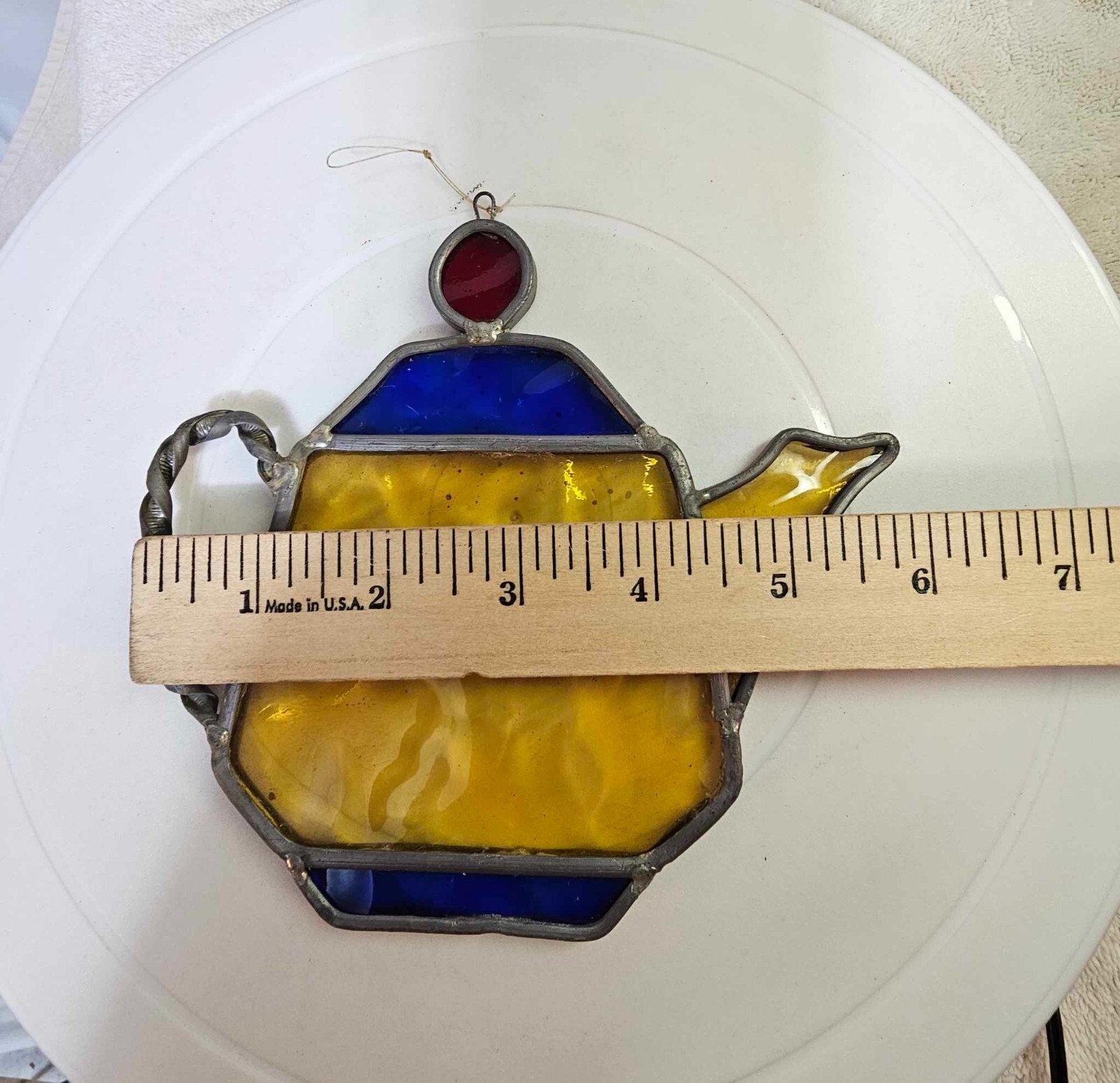 VTg Teapot Stained Sun Catchers Multicolor red blue yellow hanging 5.5"- A10 gallery