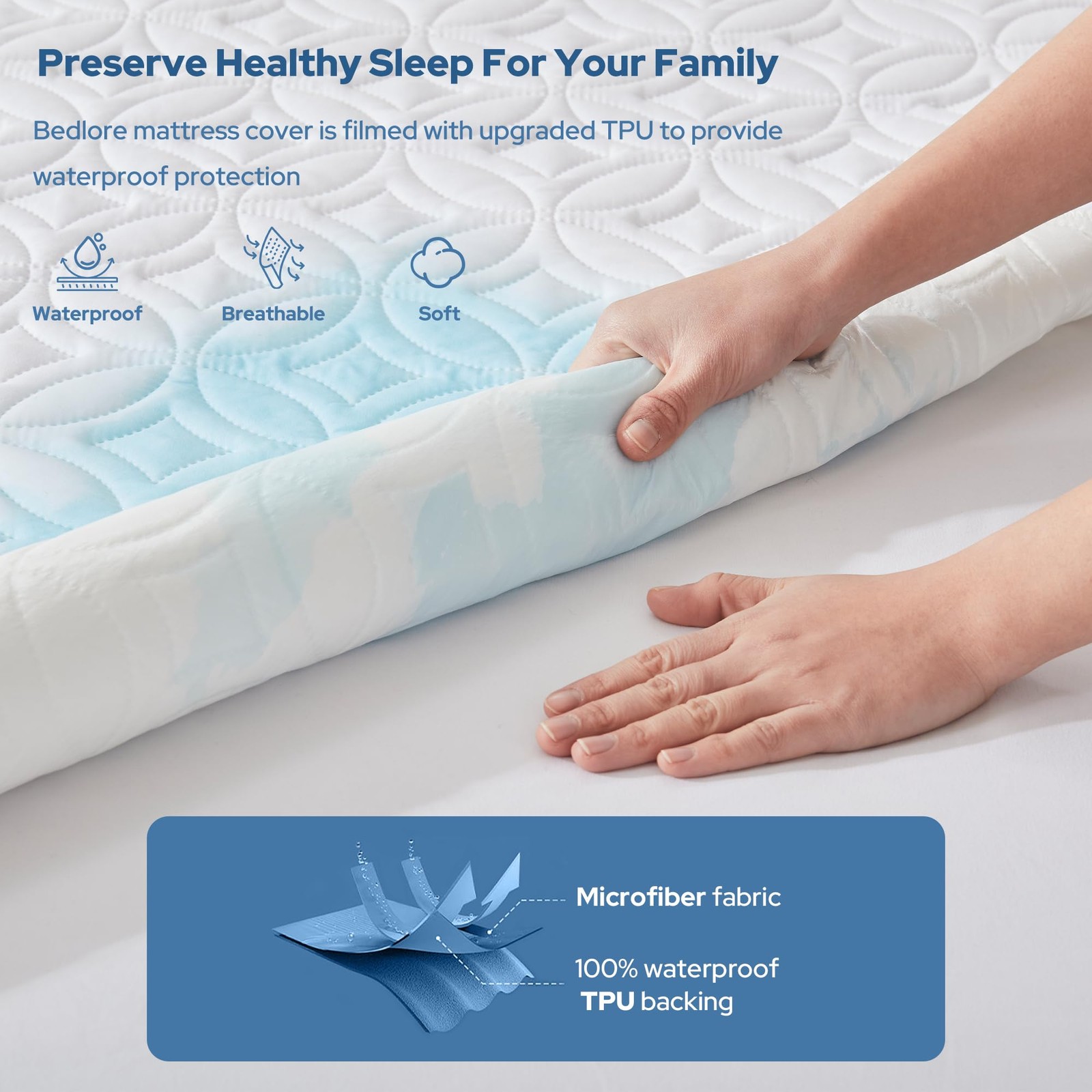 BEDLORE Waterproof Mattress Protector, King Size Noiseless King, 2 White gallery