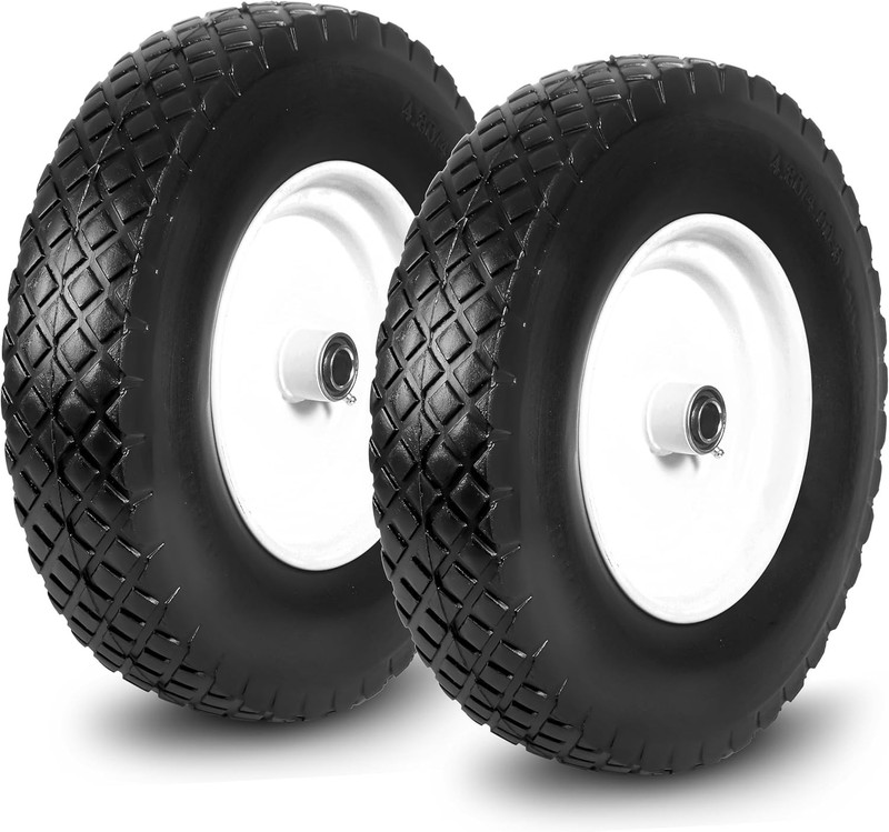 NEW 16in Solid Flat Free Tires Wheels 2PCS 4.80/4.00-8 Airless Wheelbarrow Cart gallery