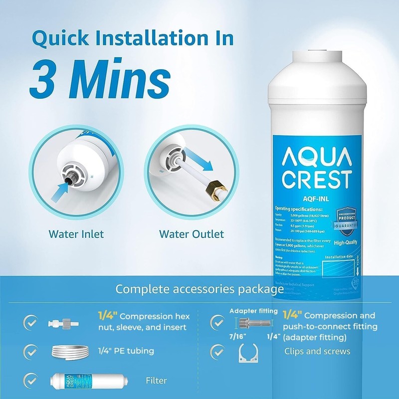 AQUA CREST 5 Years Capacity -Inline Water Filter for Refrigerator with 1/4-Inch gallery