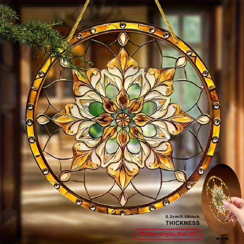 Round Acrylic Imitation Painted Wall Decor Bohemian Golden Flower Sun Catcher gallery