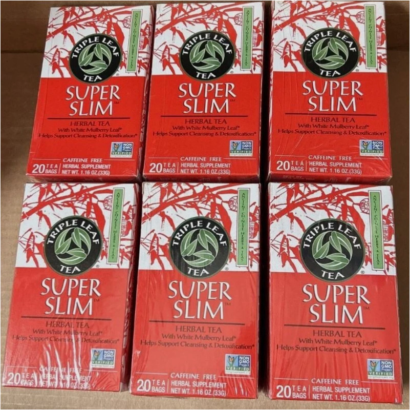 6x Triple Leaf Tea Super Slim Herbal Tea. 20 Tea Bags Per Box. Best By: 2/2030