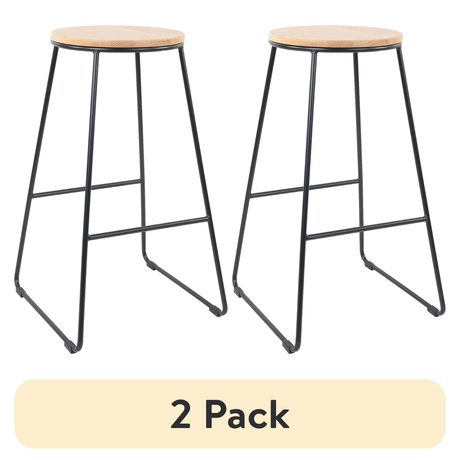 (2 pack) Mainstays 28"H Backless Stool Black Metal Base with Natural Wood Seat gallery