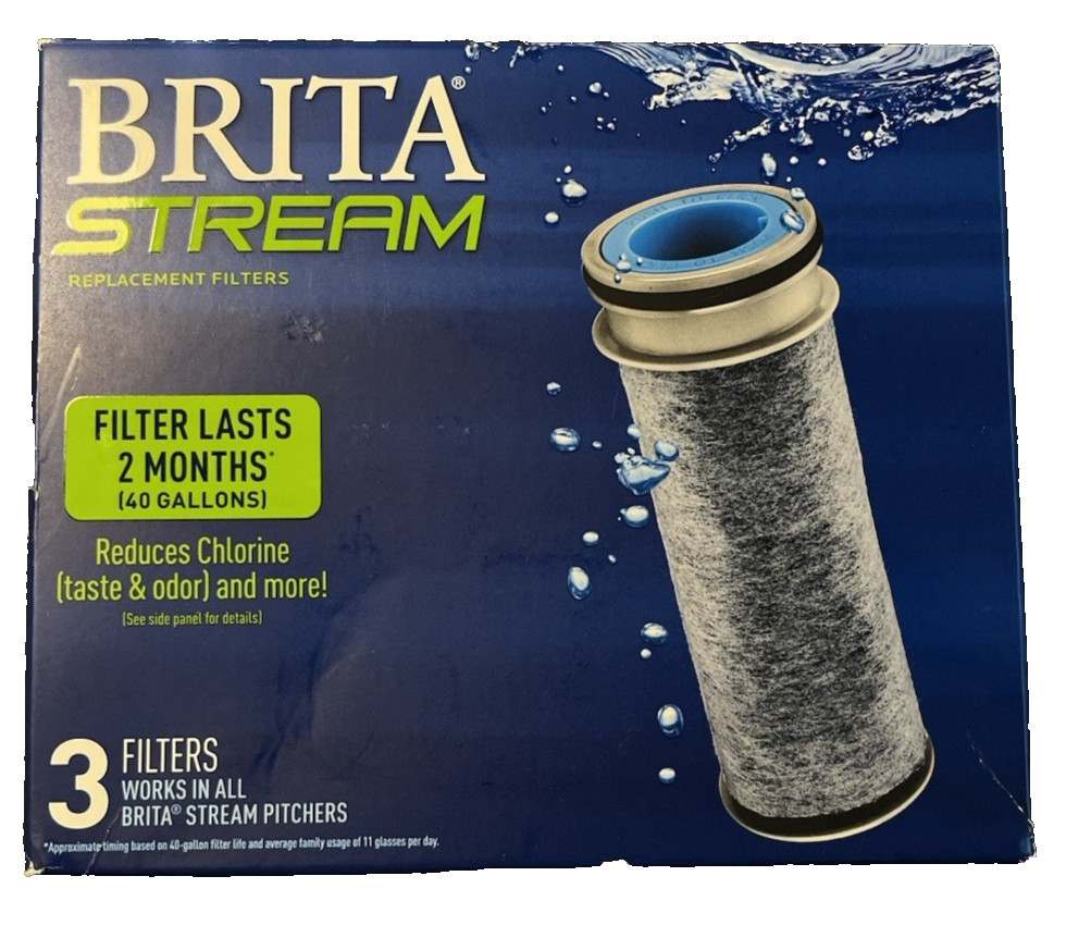 Brita Stream Pitcher Replacement Water Filter 3 Pack – NEW - Damaged Box gallery