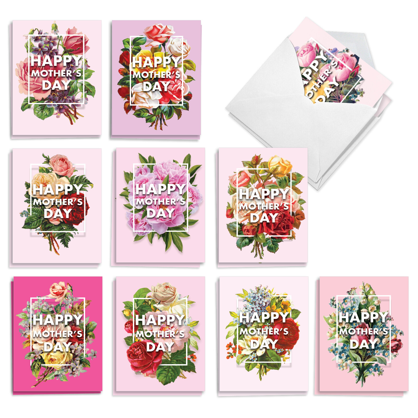 20 Asst'd Blank Mother's Day Card Set 4x5.12" w/Env(10 Designs) Flowers for Mom gallery