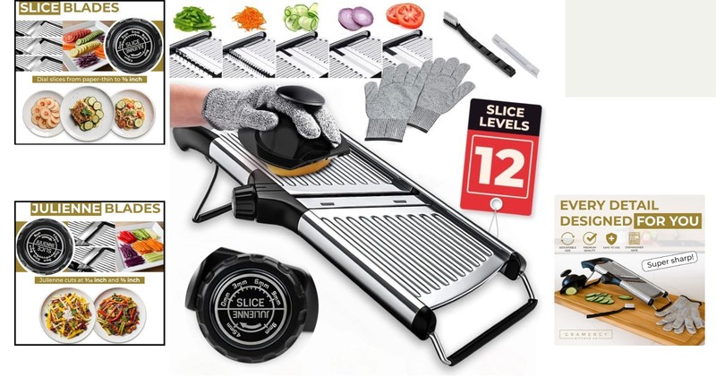 Gramercy Adjustable Mandoline Slicer - Precision Kitchen Tool with Safety Gloves gallery