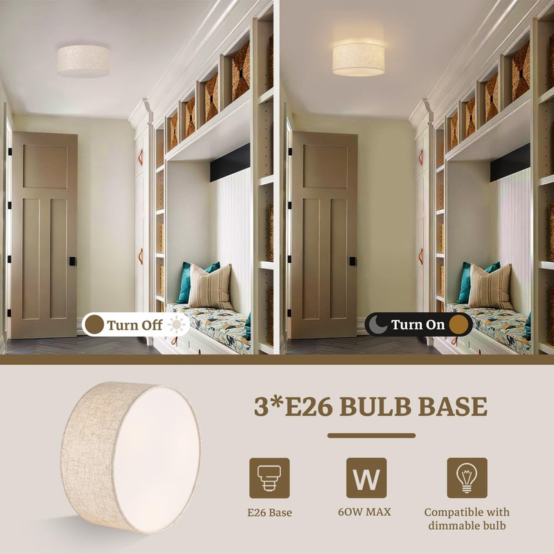 13Inch Semi Flush Mount Ceiling Light Fixture,3-Light Ceiling Mount Drum Light F gallery
