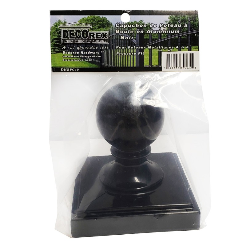 4" x 4" Decorex Hardware Aluminium Ball Top Post Cap for Metal Posts - Black gallery