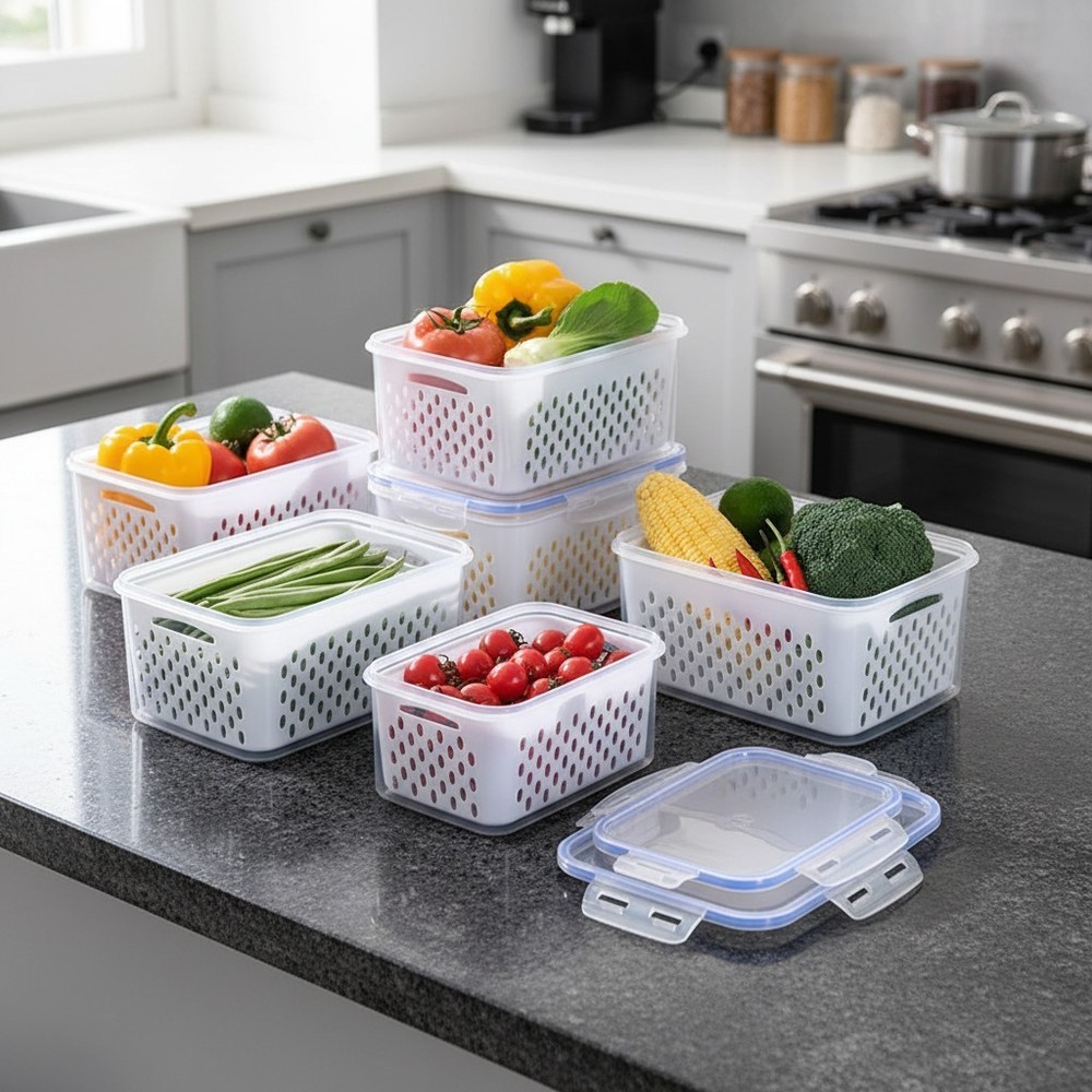 3 Pack Fruit Storage Containers for Fridge, Produce Saver Vegetable Container wi