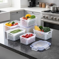 3 Pack Fruit Storage Containers for Fridge, Produce Saver Vegetable Container wi