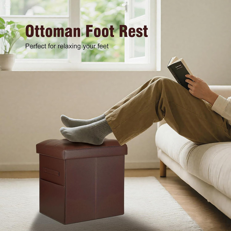 Ottoman with Storage, Folding Foot Rest Stool with Thicker Foam Padded Seat. Sli gallery