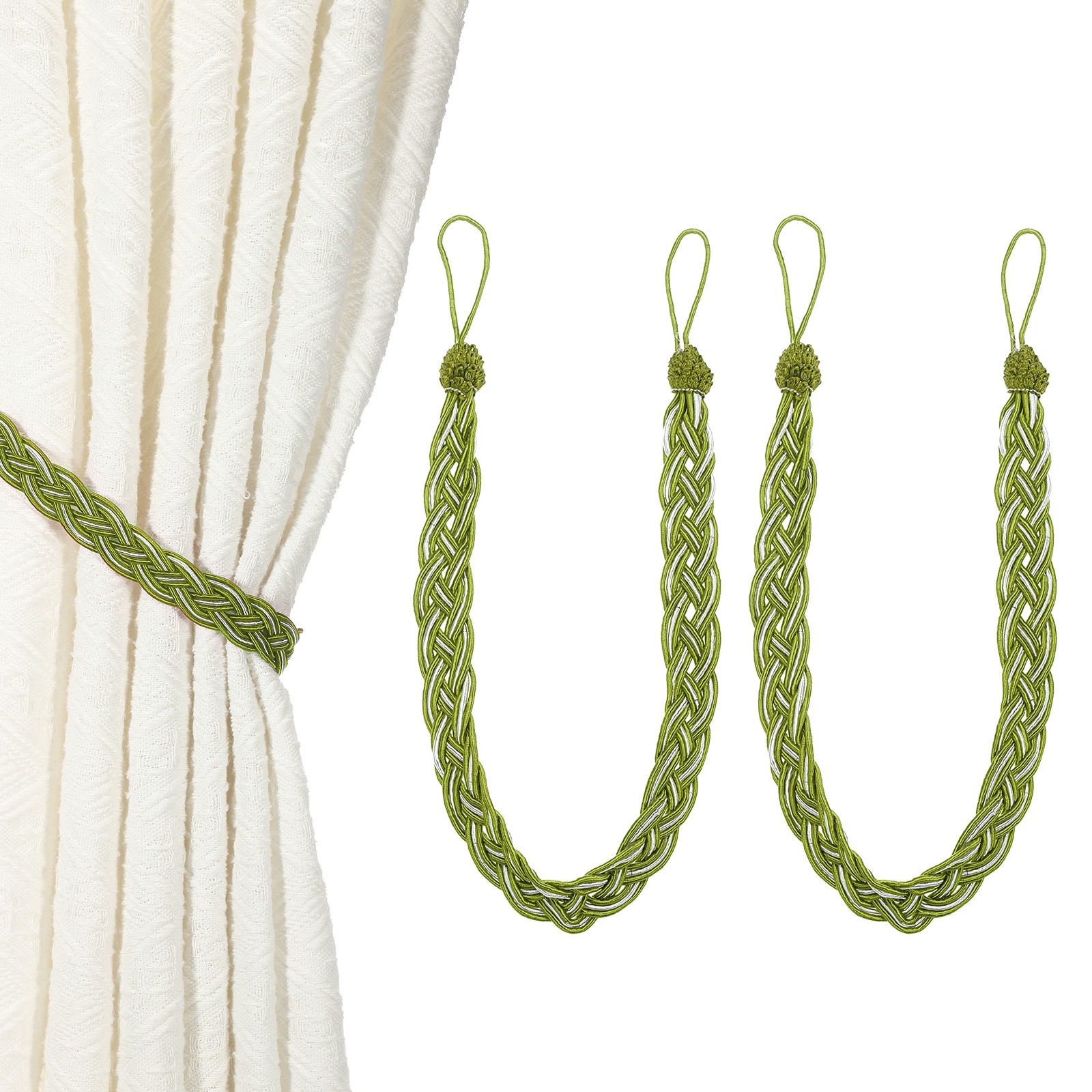 2Pcs Curtain Tiebacks 56cm/22" Braided Drapery Holdback Olive Green gallery