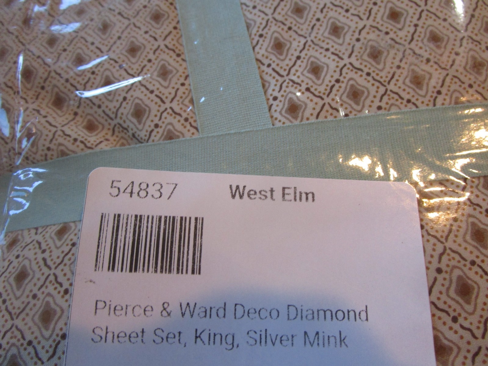 West elm Pierce & Ward Deco Diamond Sheet Set King silver mink New w tag gallery