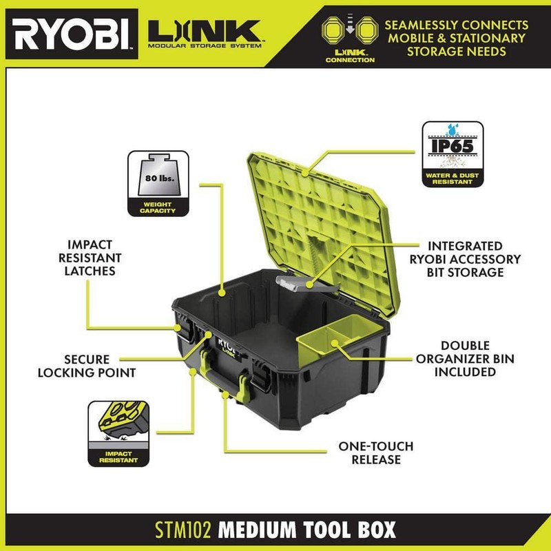 LINK Medium Tool Box Impact Resistant Material Water Dust Resistant 80 Capacity gallery