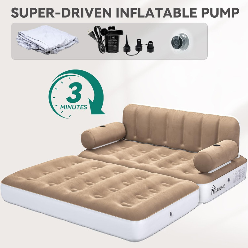 Queen Size Inflatable Sofa Bed with Headboard and Pump, Convertible Blow up Couc gallery