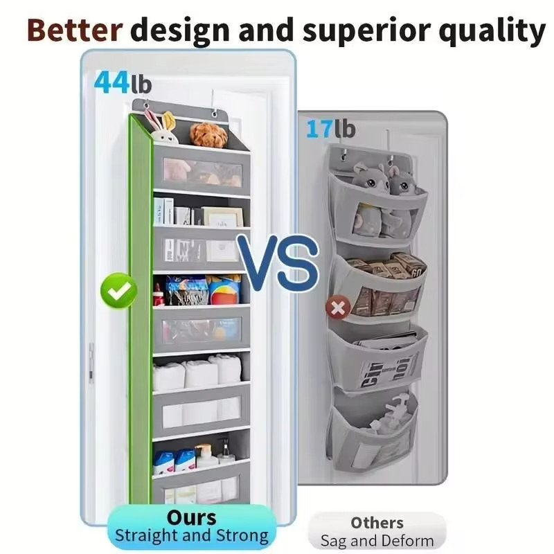 5 Shelf Hanging Storage Organizer Over Door Bedroom Bathroom Pockets - Gray gallery