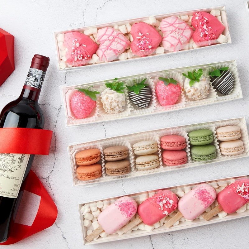 25 Pack Paper Strawberry Boxes with Clear Lids, 12 x 2.6 x 2 Inches White Lon... gallery