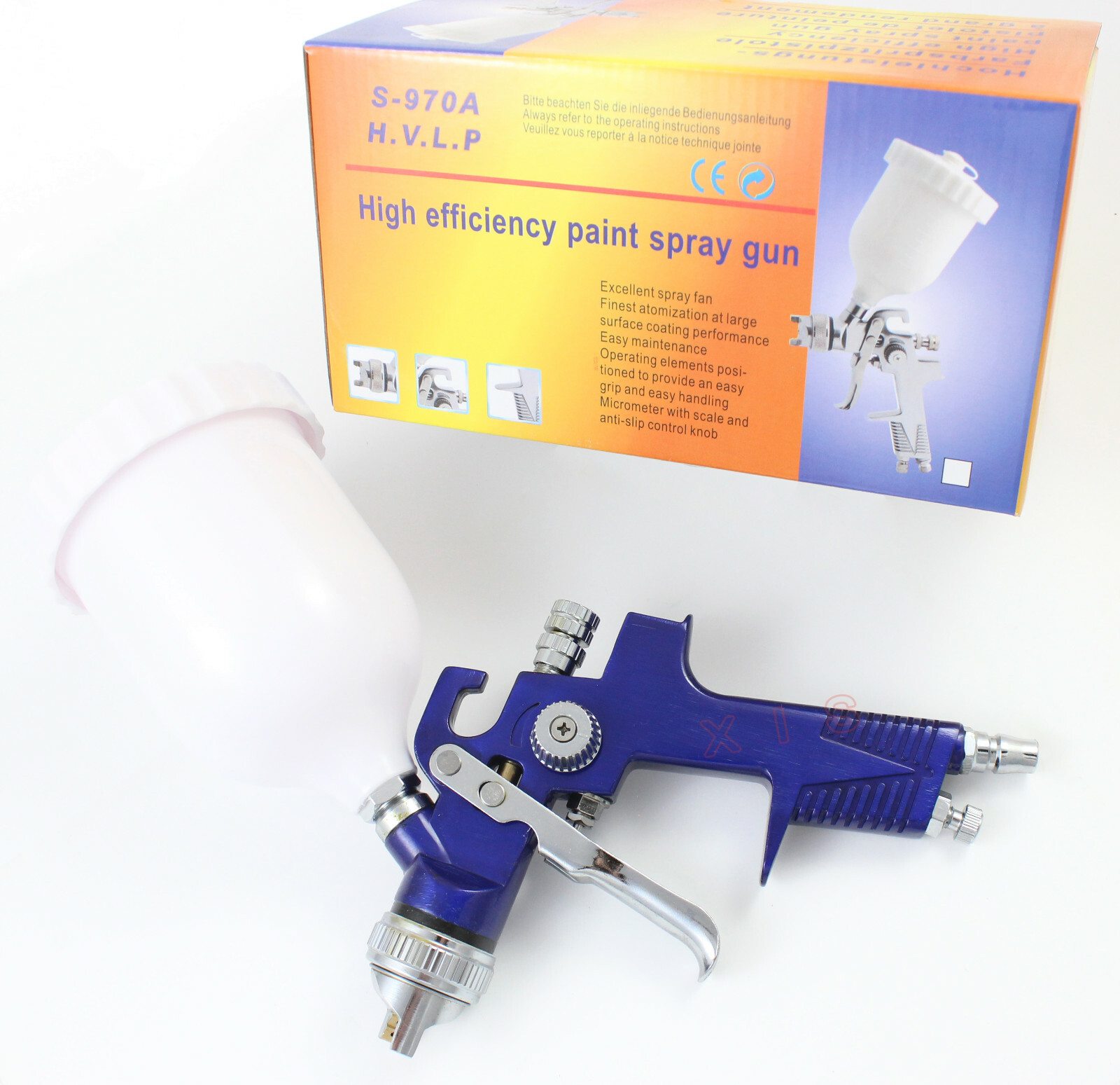 GRAVITY FEED HVLP PAINT CE APPROVED Genuine Spray Gun + 2 Nozzles + Pot SPECIAL gallery