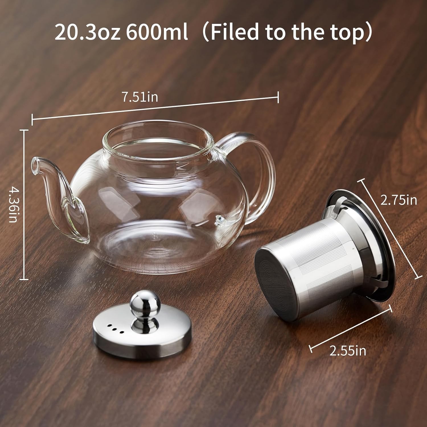 Borosilicate Glass Teapot 20 oz with Removable Infuser - Clear Tea Pot gallery