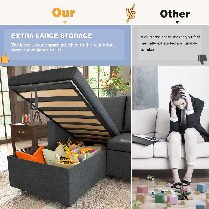Linen Sleeper Sofa Bed,Pull OutCouch Bed with Storage Chaise gallery