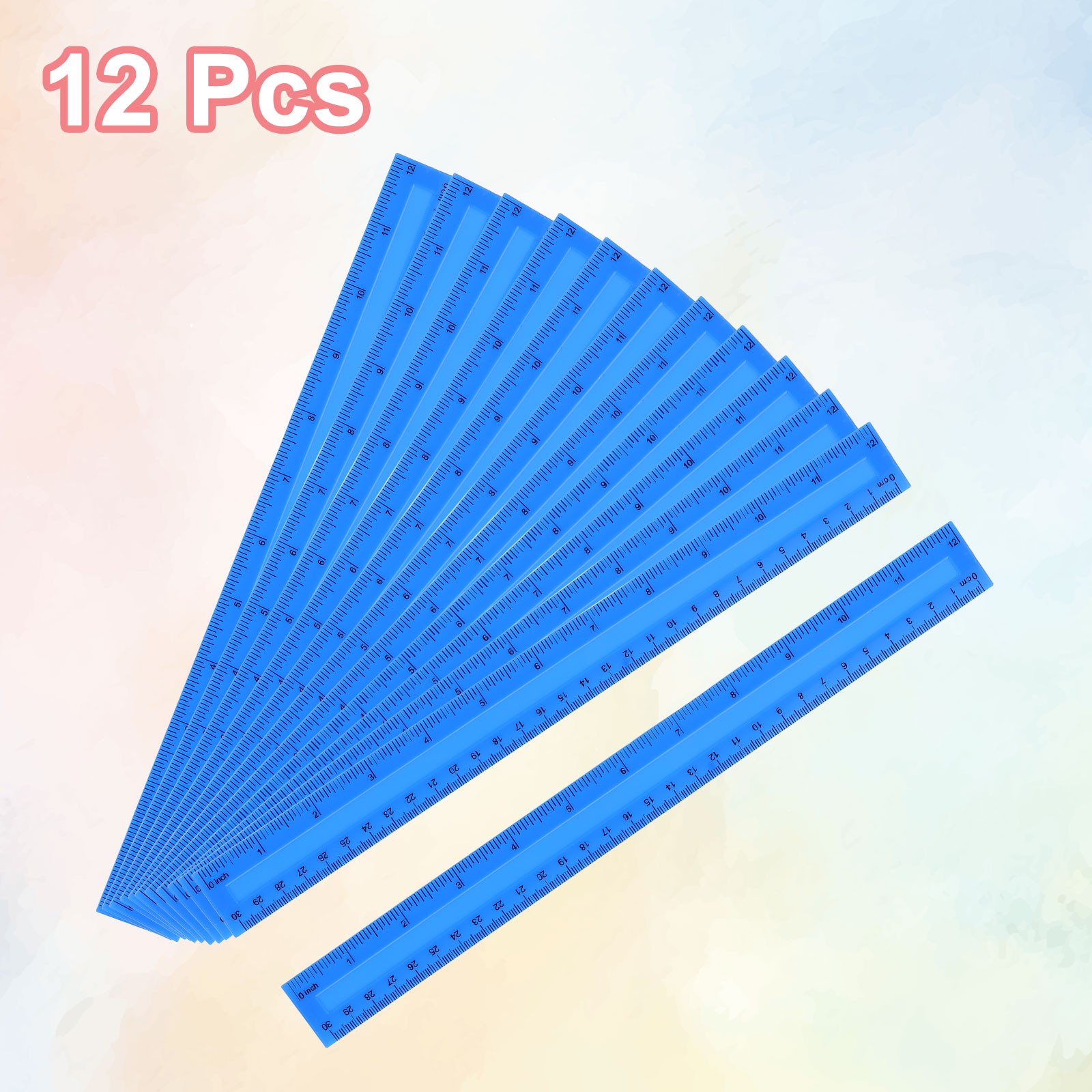 12pcs Plastic Rulers 12" (30cm) Clear Straight Ruler, Blue gallery