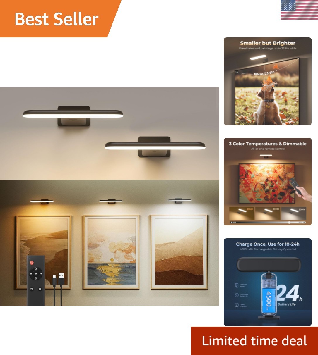 Modern Battery-Powered Picture Lights with Adjustable Color - Ideal for Gallery gallery