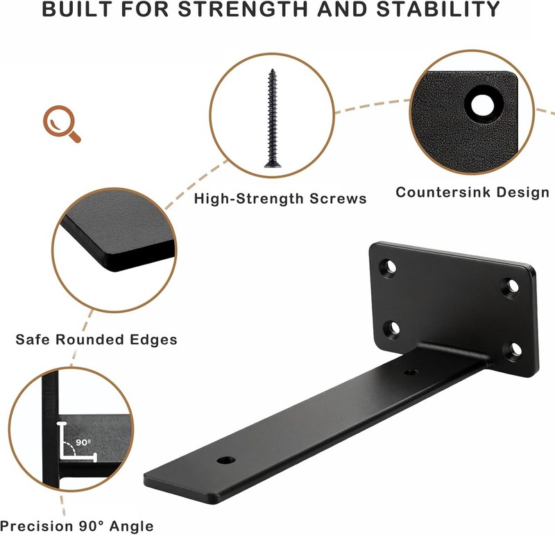 6 Pack 8 Inch Floating Shelf Brackets - Solid Steel Heavy Duty Black gallery