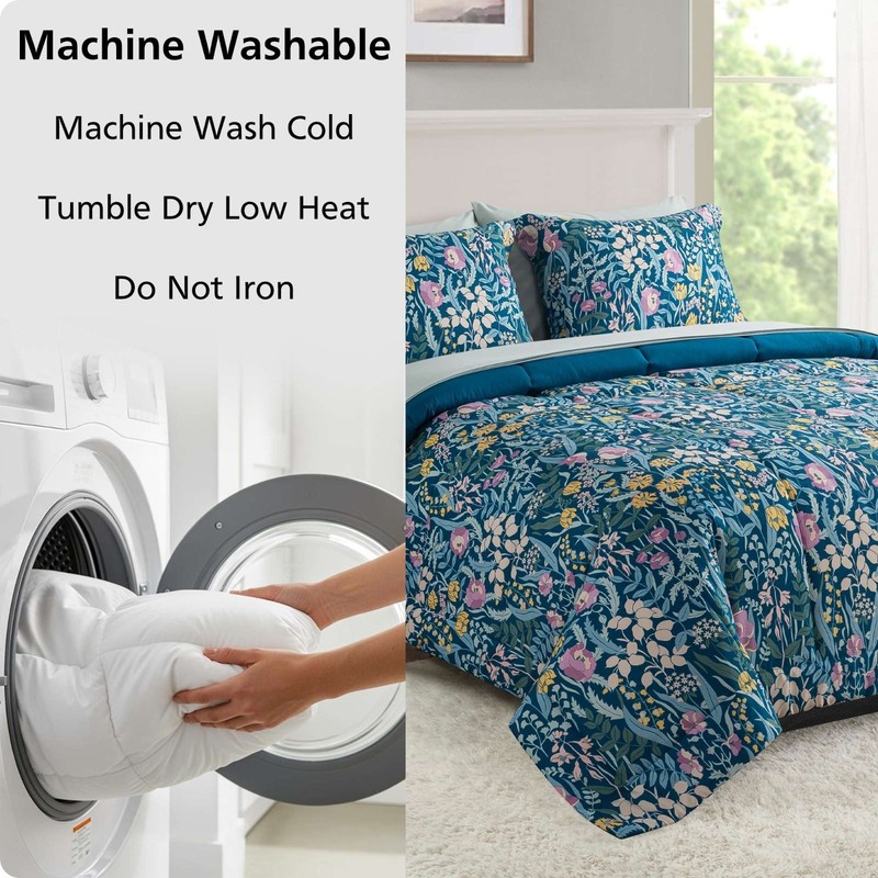 All in One Reversible Comforter and Sheet Set, 7-Piece, Full, Blue Floral gallery