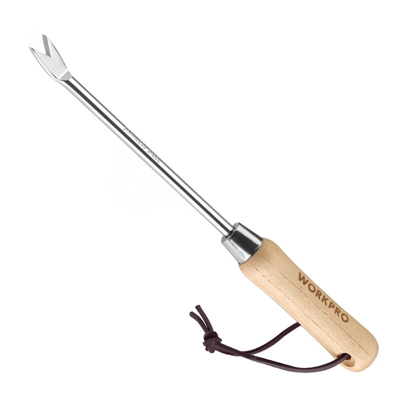 WORKPRO Weeder Puller Tool Wood Handle 2-Pronged Fork Weed Remover Tool Polished gallery